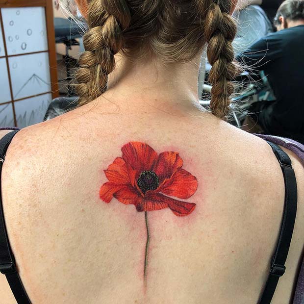 bold, Red Poppy Back Tattoo Idea