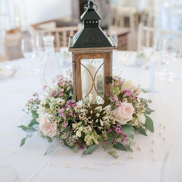 Floral Lantern Table Centerpiece