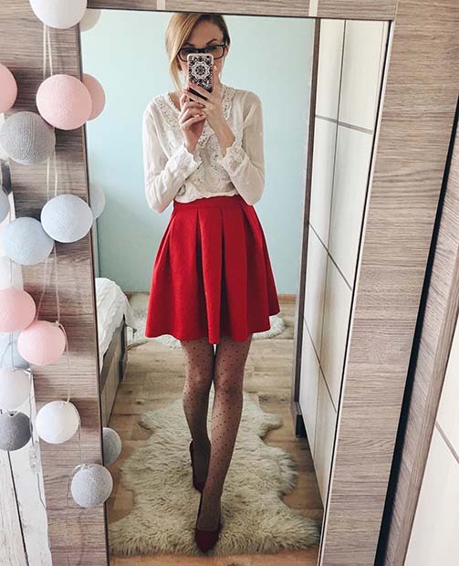 प्यारा Red Skirt Outfit Idea