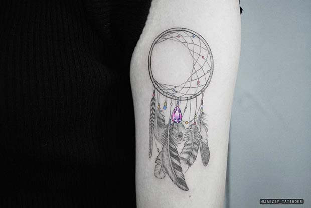 עָדִין Dream Catcher Tattoo with Jewel 