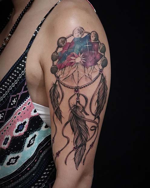 ירח Phase Dream Catcher Tattoo on Arm