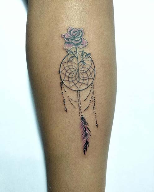 Dainty Dream Catcher Tattoo with Flower