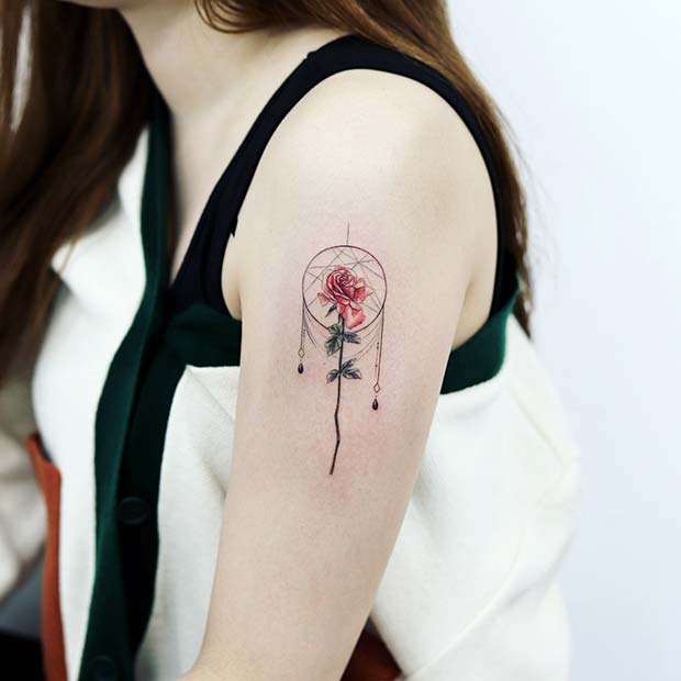 น่ารัก Rose Dream Catcher Tattoo Design