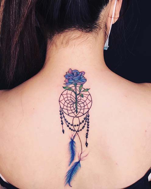 Kék Dream Catcher Tattoo on Back