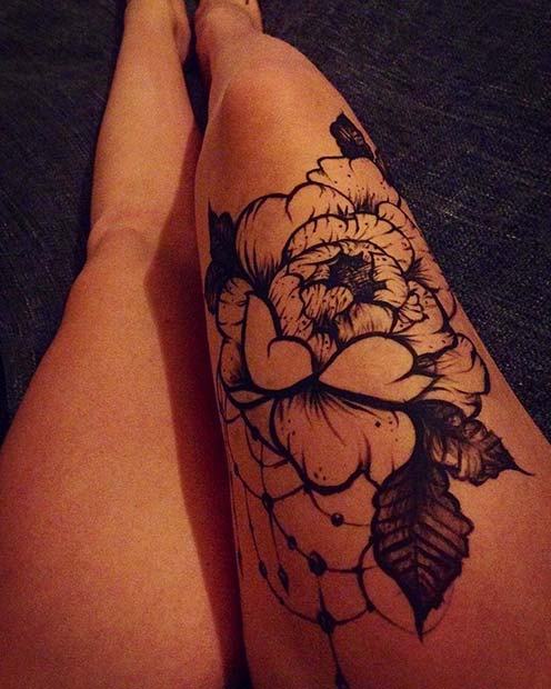 Floral Thigh Tattoo for Badass Tattoo Idea for Women