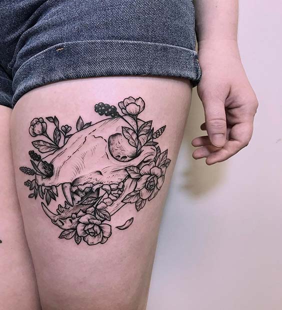 กะโหลกศีรษะ Thigh Tattoo for Badass Tattoo Idea for Women