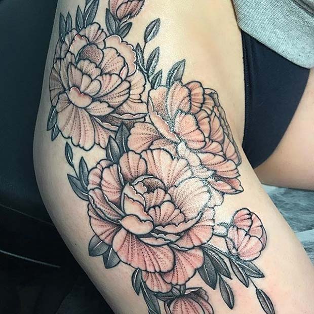 ดอกไม้ Thigh Tattoo for Badass Tattoo Idea for Women