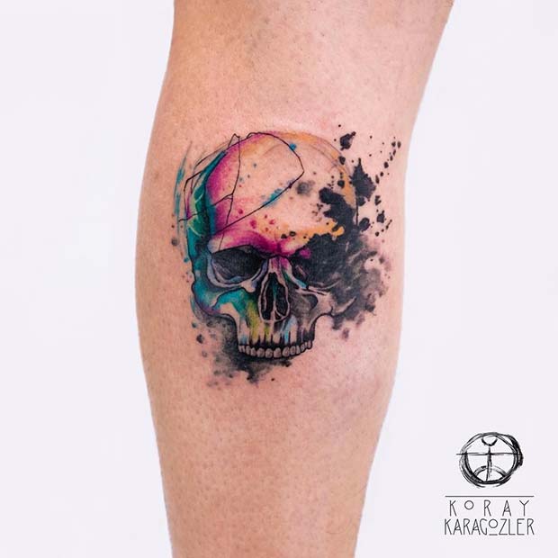 สีน้ำ Skull for Badass Tattoo Idea for Women