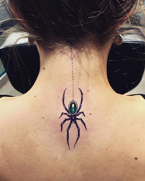 Păianjen Neck Tattoo for Badass Tattoo Idea for Women