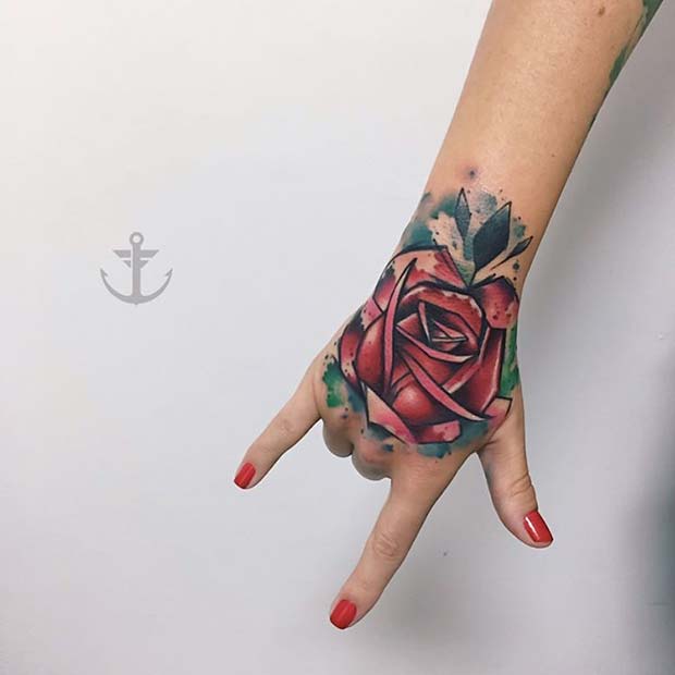 ดอกกุหลาบ Hand Tattoo for Badass Tattoo for Women