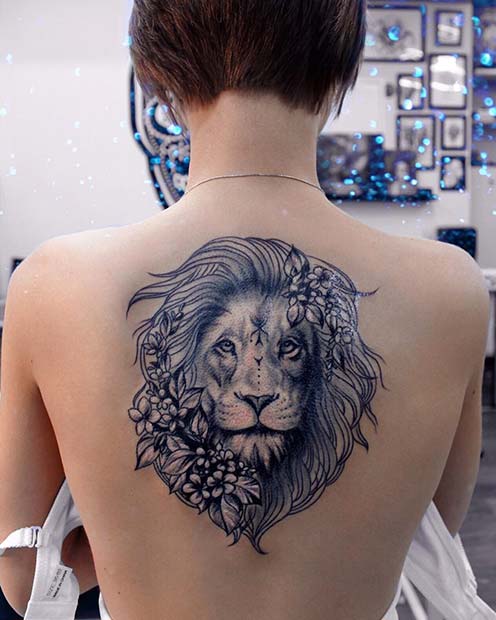 शेर Back Tattoo for Badass Tattoo Idea for Women