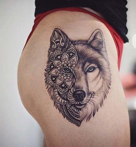 Wolf Thigh Tattoo for Badass Tattoo Idea for Women