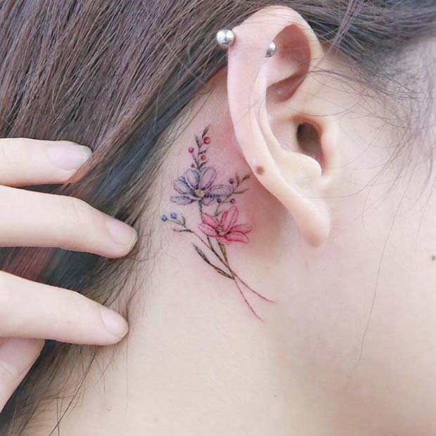 ละเอียดอ่อน Behind the Ear Ink for Flower Tattoo Ideas for Women 