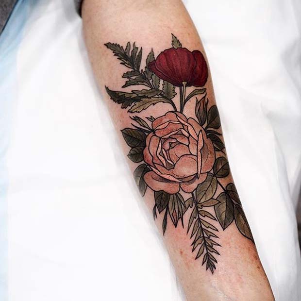Vibrant Flower Tattoo for Flower Tattoo Ideas for Women 