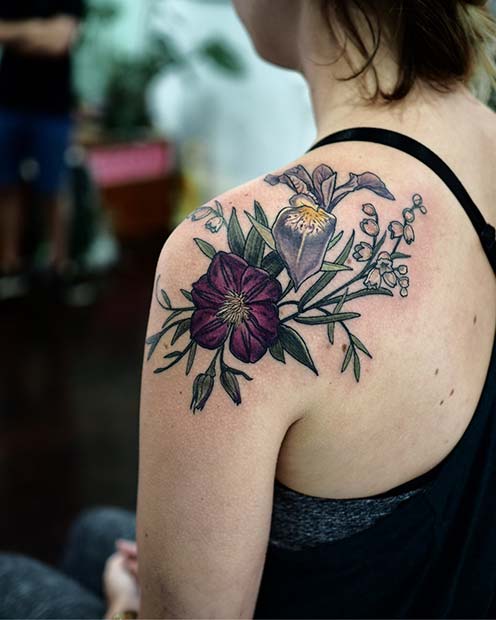 Bold, Floral Shoulder Tattoo Idea