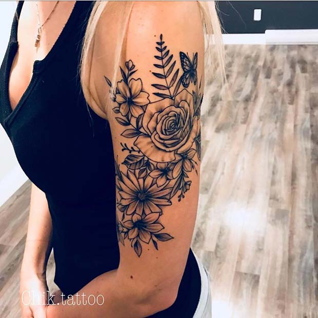 Övre Arm Flower Tattoo Idea