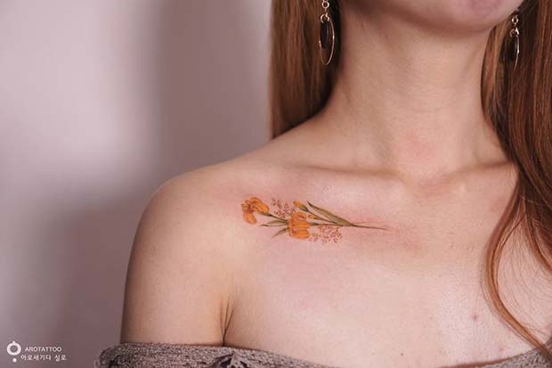 Жута Iris Collarbone Tattoo Idea