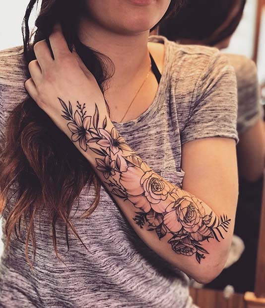 ดอกไม้ Sleeve Tattoo 