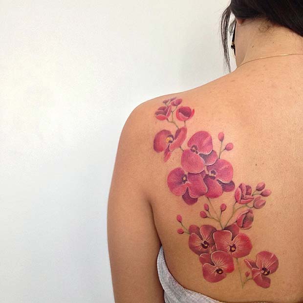 Güzel Orchid Back Tattoo Idea