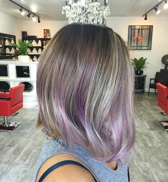 א Line Bob Haircut with Lavender Highlights
