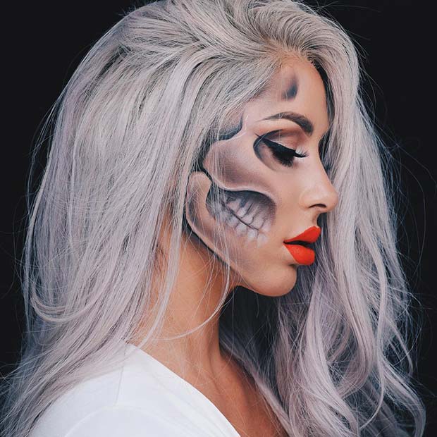 Fél Skull Makeup for Best Halloween Makeup Ideas