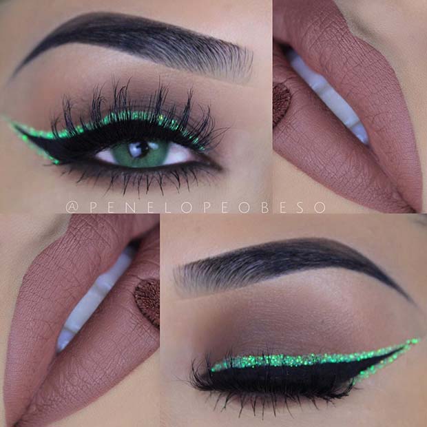 สีเขียว Glitter Eyeliner for Summer Makeup Ideas 