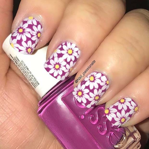 Violet Floral Nail Art for Summer Nails Idea