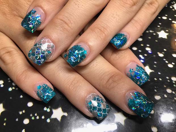 Sirena Sparkles and Scales Design for Summer Nails Design