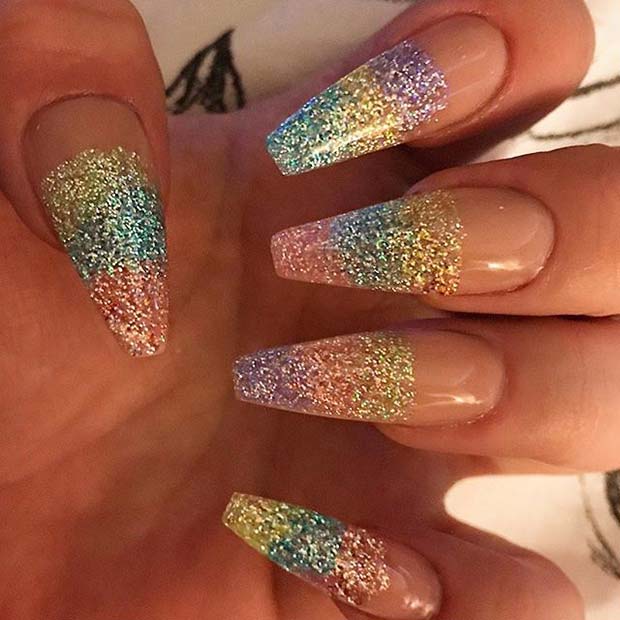 धातु का Glitter Pastel Design for Summer Nails Idea