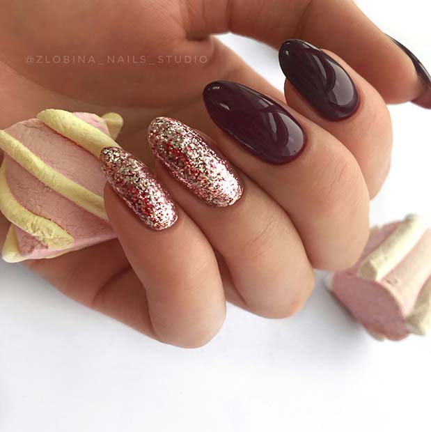 burgundac and Rose Gold Nails