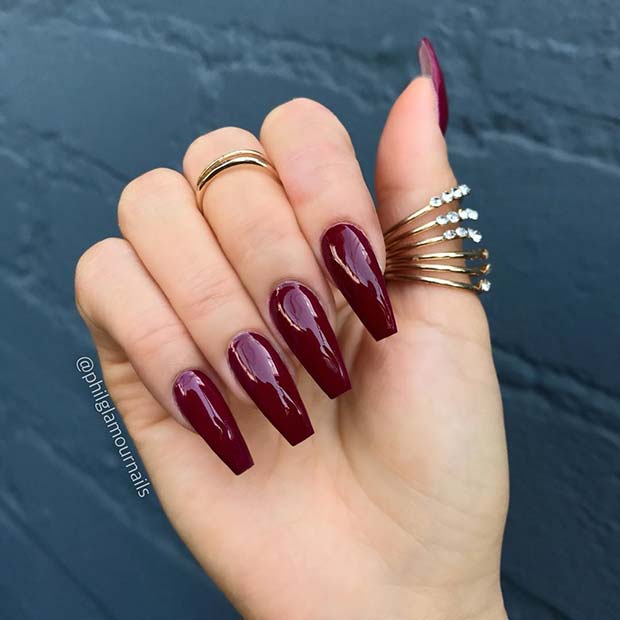 Fényes Burgundy Coffin Nails