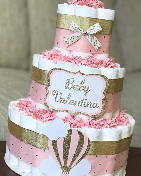 Sevimli Pink Diaper Cake Idea