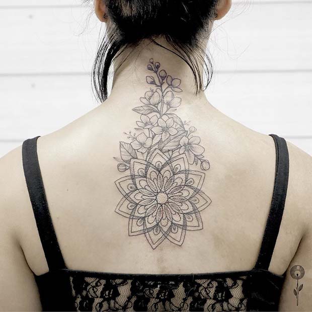 สวย Mandala and Floral Black Tattoo 