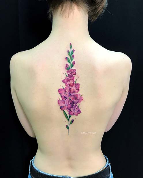 น่ารัก Floral (Gladiolus) Back Tattoo