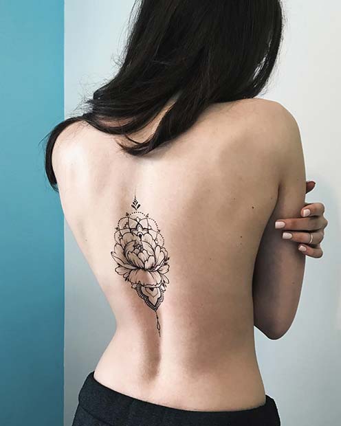 मंडला Peony Back Tattoo Idea