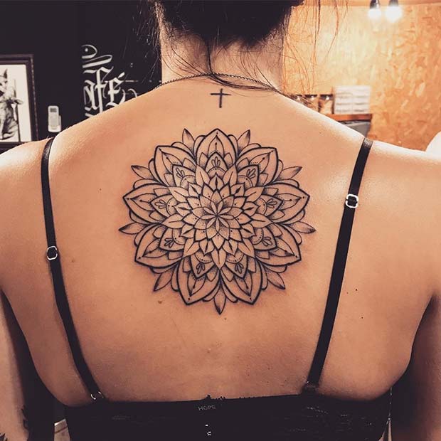 बड़े Mandala Back Tattoo