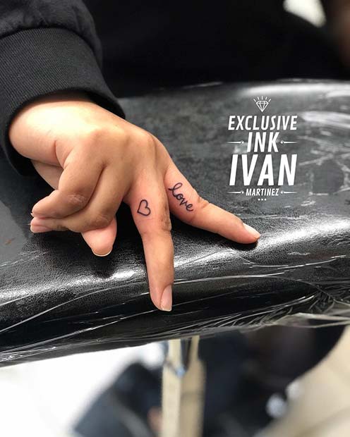 Љубав and Heart Finger Tattoos