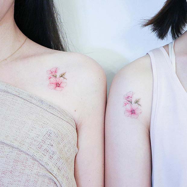 Matching Flower Tattoos for Sisters