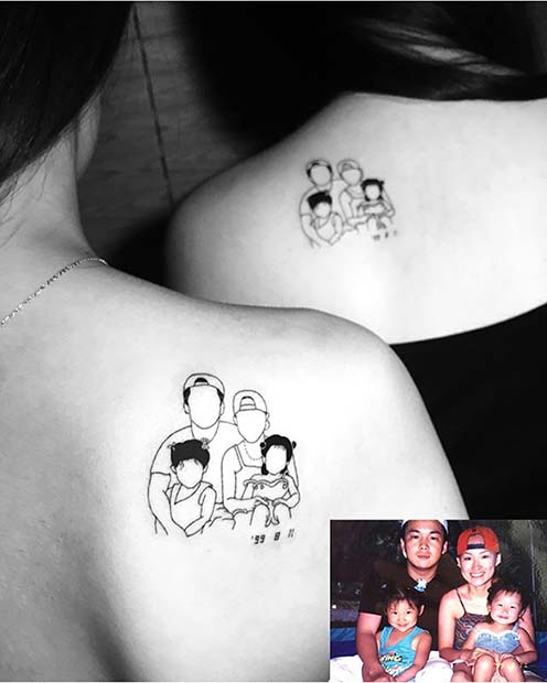 Ujemanje Family Portrait Tattoo Idea for Siblings 
