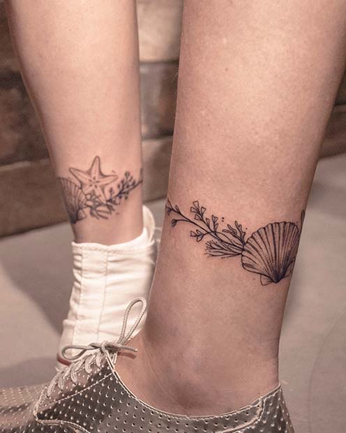 Matching Seashell Ankle Tattoos
