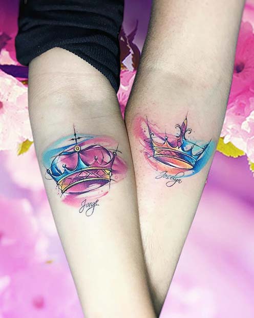Водене боје, King and Queen Sibling Tattoos