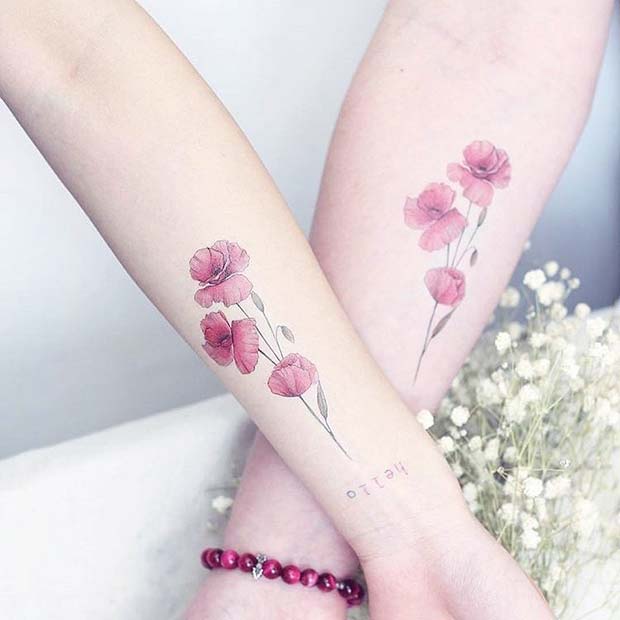 मेल मिलाना Flower Tattoos for Sisters 