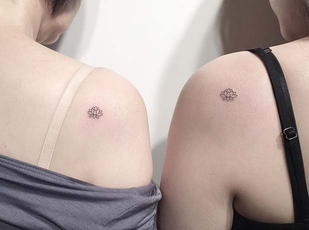 ขนาดเล็ก Lotus Tattoos for Siblings