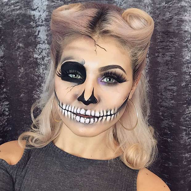 Egyszerű Skeleton Halloween Makeup Look