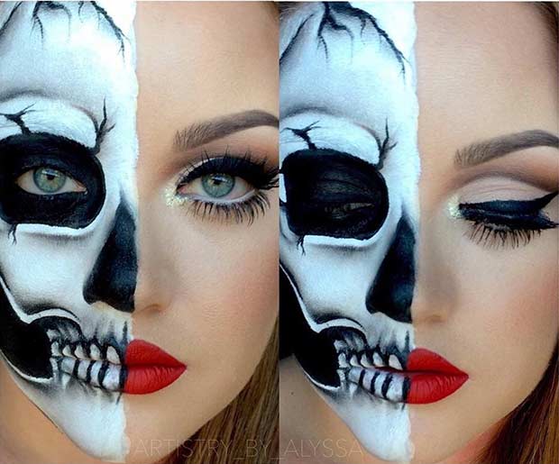 ग्लैमर Skeleton Halloween Makeup Look