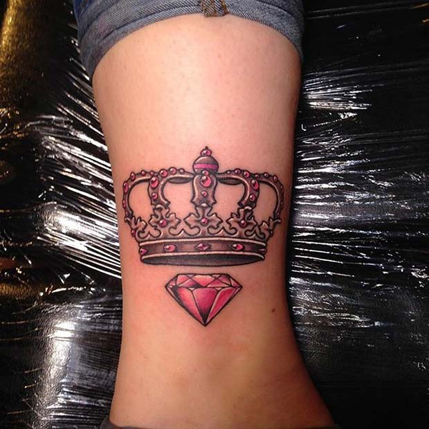 สีชมพู Crown and Diamond Design for Crown Tattoo Idea for Women