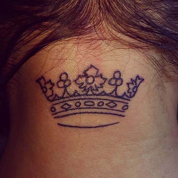 Floral Black Ink Crown Tattoo Idea for Women