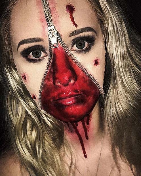 Груесоме Zip Face for Creative DIY Halloween Makeup Ideas