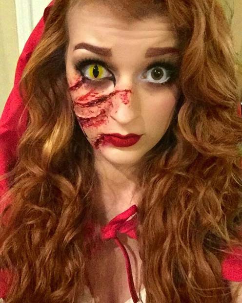 लाल Riding Hood and Wolf Design for Creative DIY Halloween Makeup Ideas