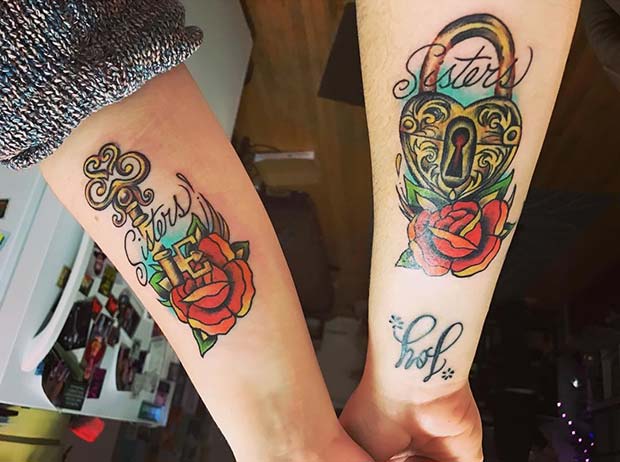 Hagyományos Style Sister Lock and Key for 23 Sister Tattoos